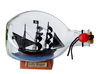 Handcrafted Cast Iron Captain Hook's Jolly Roger From Peter Pan Pirate Ship In A Glass Bottle 7"