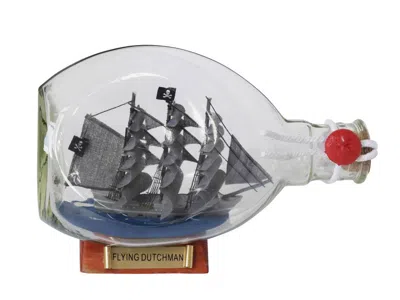 Handcrafted Cast Iron Flying Dutchman Pirate Ship In A Glass Bottle 7"