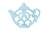 Handcrafted Cast Iron Rustic Dark Blue Whitewashed Cast Iron Round Teapot Trivet 8"