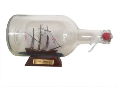 Handcrafted Cast Iron Santa Maria Model Ship In A Glass Bottle 9"