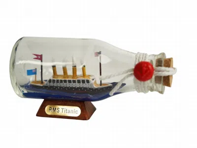 Handcrafted Cast Iron Titanic Model Ship In A Glass Bottle 5"