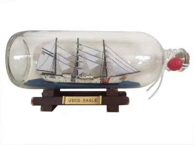 Handcrafted Cast Iron United States Coast Guard Uscg Eagle Model Ship In A Glass Bottle 9"