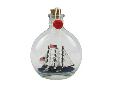 Handcrafted Cast Iron Uss Constitution Model Ship In A Glass Bottle 4"