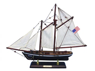 Handcrafted Cast Iron Wooden America Model Sailboat Decoration 16"