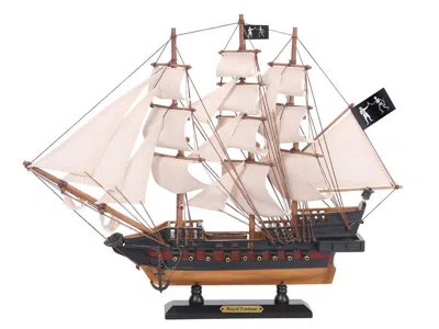 Handcrafted Cast Iron Wooden Black Bart's Royal Fortune White Sails Limited Model Pirate Ship 15"