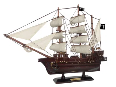 Handcrafted Cast Iron Wooden Black Bart's Royal Fortune White Sails Pirate Ship Model 20"