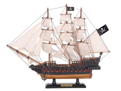 Handcrafted Cast Iron Wooden Black Pearl White Sails Limited Model Pirate Ship 15"