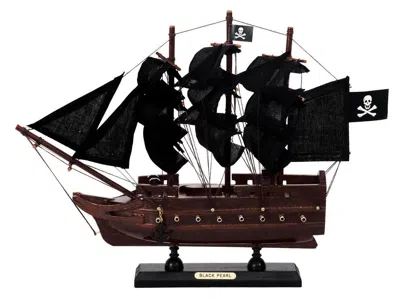 Handcrafted Cast Iron Wooden Black Pearl With Black Sails Model Pirate Ship 12"