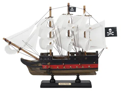 Handcrafted Cast Iron Wooden Black Pearl With White Sails Limited Model Pirate Ship 12"