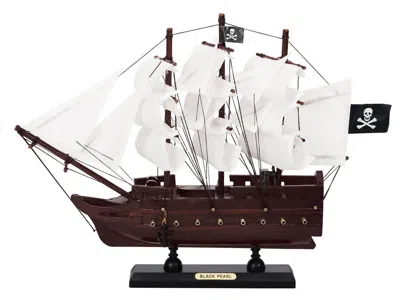 Handcrafted Cast Iron Wooden Black Pearl With White Sails Model Pirate Ship 12"