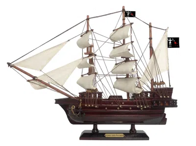 Handcrafted Cast Iron Wooden Blackbeard's Queen Anne's Revenge White Sails Pirate Ship Model 15"