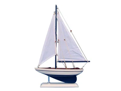 Handcrafted Cast Iron Wooden Blue Pacific Sailer Model Sailboat Decoration 17"