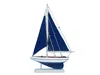 Handcrafted Cast Iron Wooden Blue Pacific Sailer With Blue Sails Model Sailboat Decoration 17"
