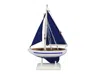 Handcrafted Cast Iron Wooden Blue Pacific Sailer With Blue Sails Model Sailboat Decoration 9"