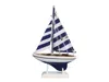 Handcrafted Cast Iron Wooden Blue Striped Pacific Sailer Model Sailboat Decoration 9"