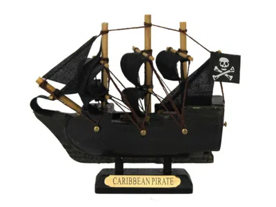 Handcrafted Cast Iron Wooden Caribbean Pirate Ship Model 4"