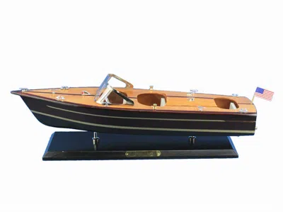 Handcrafted Cast Iron Wooden Chris Craft Triple Cockpit Model Speedboat 20"