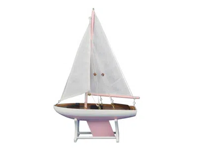 Handcrafted Cast Iron Wooden Decorative Sailboat Model 12" - Pink Model Boat