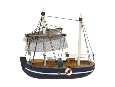 Handcrafted Cast Iron Wooden Fine Catch Model Fishing Boat 6"