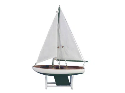 Handcrafted Cast Iron Wooden It Floats 12" - Green Floating Sailboat Model