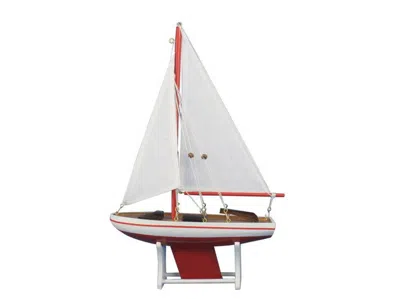 Handcrafted Cast Iron Wooden It Floats 12" - Red Floating Sailboat Model