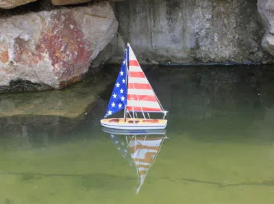 Handcrafted Cast Iron Wooden It Floats 12" - Usa Floating Sailboat Model