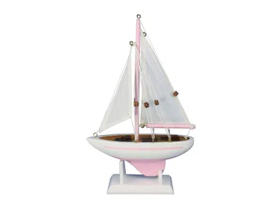 Handcrafted Cast Iron Wooden Pink Pacific Sailer Model Sailboat Decoration 9"