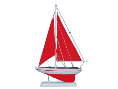 Handcrafted Cast Iron Wooden Red Pacific Sailer With Red Sails Model Sailboat Decoration 17"