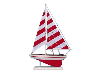 Handcrafted Cast Iron Wooden Red Striped Pacific Sailer Model Sailboat Decoration 25"