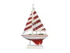 Handcrafted Cast Iron Wooden Red Striped Pacific Sailer Model Sailboat Decoration 9"