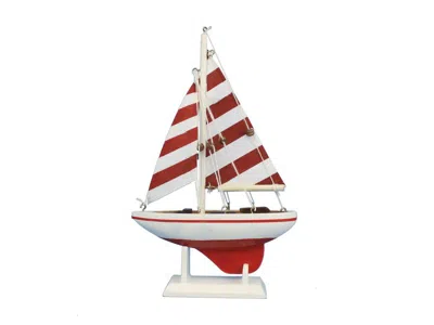 Handcrafted Cast Iron Wooden Red Striped Pacific Sailer Model Sailboat Decoration 9"