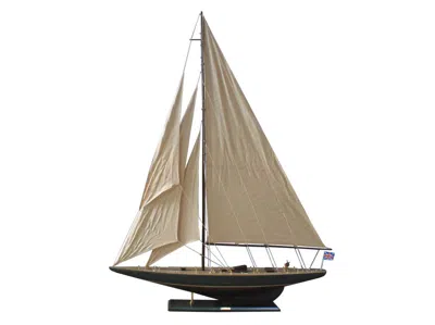Handcrafted Cast Iron Wooden Rustic Endeavour Model Sailboat Decoration 60"