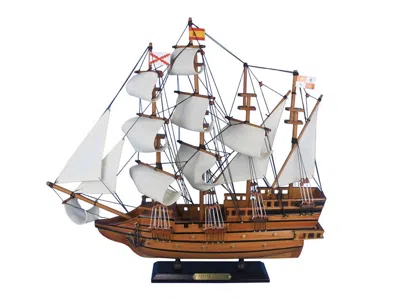 Handcrafted Cast Iron Wooden Spanish Galleon Tall Model Ship 20"