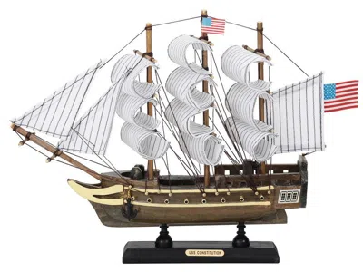 Handcrafted Cast Iron Wooden Uss Constitution Tall Ship Model 12"