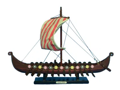 Handcrafted Cast Iron Wooden Viking Drakkar Model Boat 14"