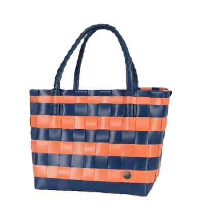 Handed By Paris Brights Recycled Tote Bag In Dark Blue/coral Orange