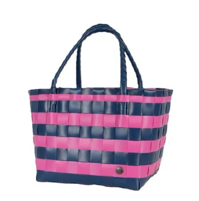 Handed By Paris Brights Recycled Tote Bag In Dark Blue/pink