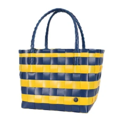 Handed By Paris Spirit Recycled Tote Bags In Blue/maize Stripes