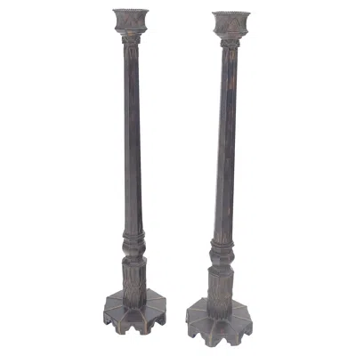 Pre-owned Handel Pair Of Large 49" Tall Patinated Copper Art Deco Floor Candlesticks Mint! In Gray