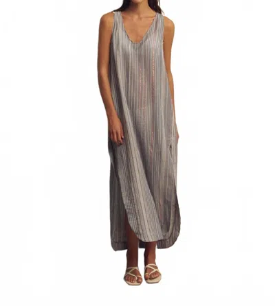 Handloom Daybreak Maxi Dress In Navy With Stripes In Gray