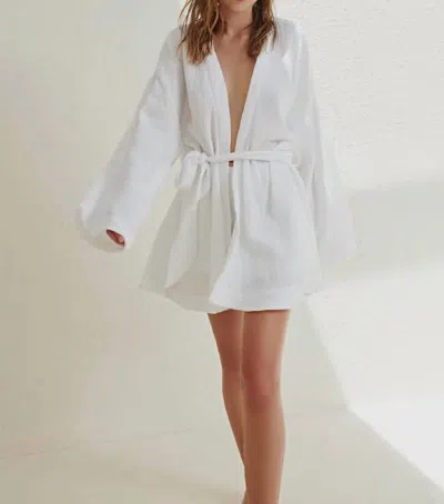 Handloom Kimono Wrap Robe In White
