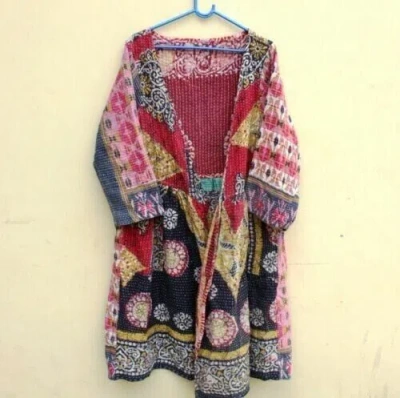 Pre-owned Handmade 10 Pc Lot Of Indian  Cotton Vintage Women Wear Kantha Jacket Open Coat In Multicolor