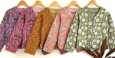 Pre-owned Handmade 10 Pcs Indian  Kantha Quilt Short Jacket Kimono Women Wear Boho Jacket In Multicolor