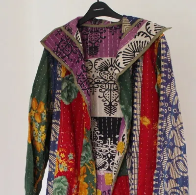 Pre-owned Handmade 10 Pcs Indian Vintage Large Size Kantha Quilted Long Jacket Coat  Kimono In Multicolor