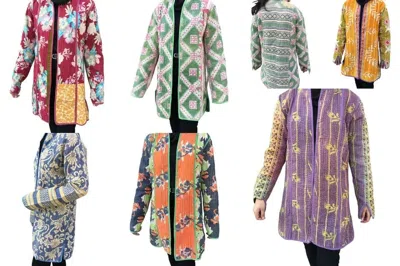 Pre-owned Handmade 10 Pcs Of Indian Jacket Vintage Kantha Jacket Cotton  Long Jacket Coat In Multicolor