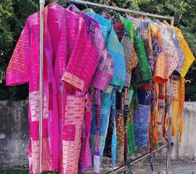 Pre-owned Handmade 10 Pcs Patchwork Kantha Jacket, Soft Silk Kantha Jacket, Cotton Bath Dressing Gown Kimono In Multicolor