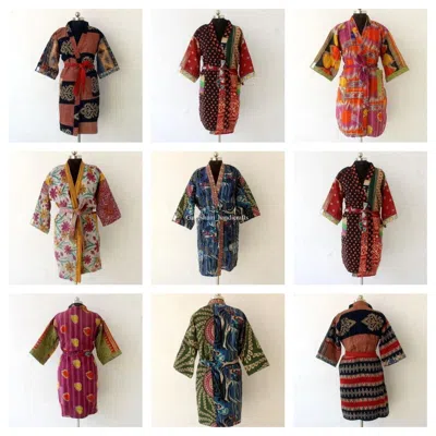 Pre-owned Handmade 10 Pcs Vintage  Kantha Winter Kimono Robs Ralli Bathrobe Jacket Coat In Multicolor