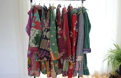 Pre-owned Handmade 10 Pcs Vintage Kantha Hand Crafted Cotton Long Jackets Indian Boho  Coat In Multicolor