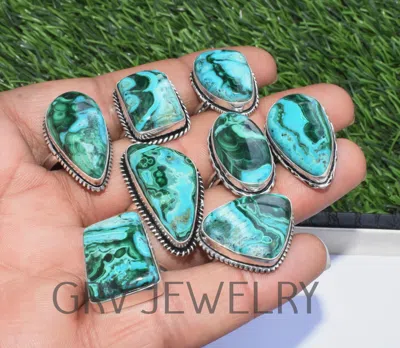 Pre-owned Handmade 1000pcs Malachite Chrysocolla Gemstone Ring Bulk Lot 925 Silver Plated Whr-48