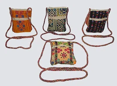 Pre-owned Handmade 100pc Vintage Kantha Mobile Pouch Sling Bag  Embroidered Purse Pouch In Multi-color
